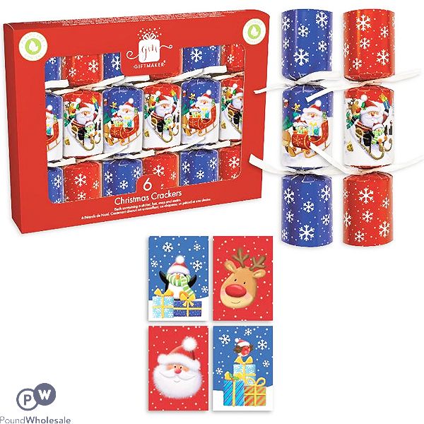 Giftmaker Assorted Santa & Friends Christmas Crackers 6" 6 Pack
