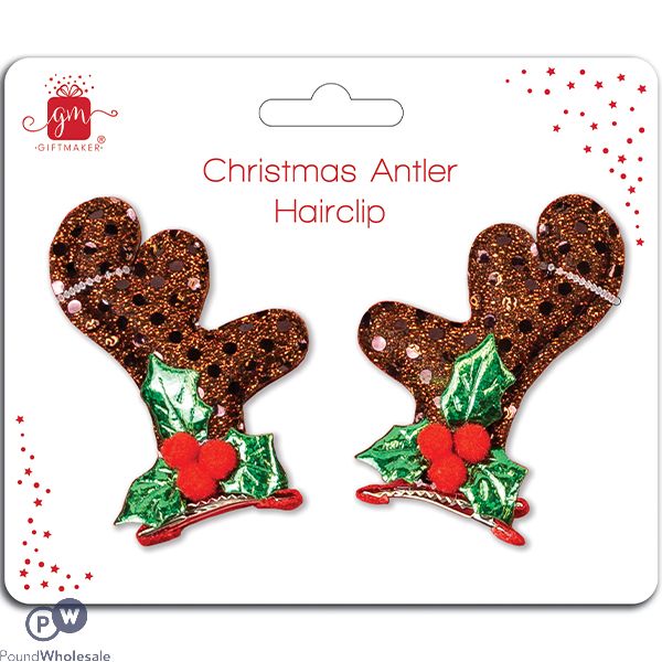 Giftmaker Christmas Antler Hairclip 2 Pack