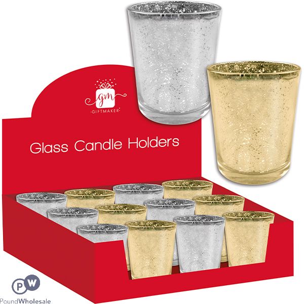 Giftmaker Glitter Glass Tea Light Candle Holders Assorted Colours