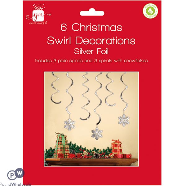 Giftmaker Christmas Silver Foil Swirl Spiral Snowflake Decorations 6 Pack