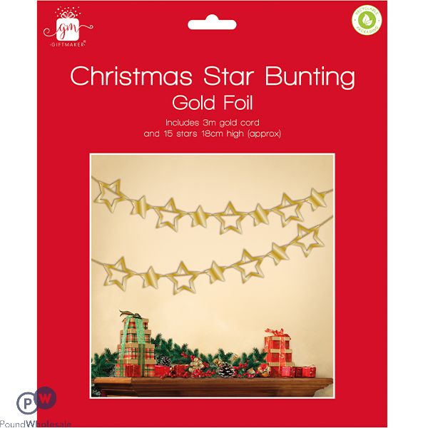 Giftmaker Christmas Gold Foil Star Bunting 3m