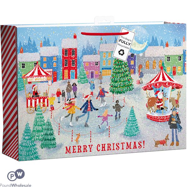Giftmaker Merry Christmas Winter Village Wide Gift Bag Xl