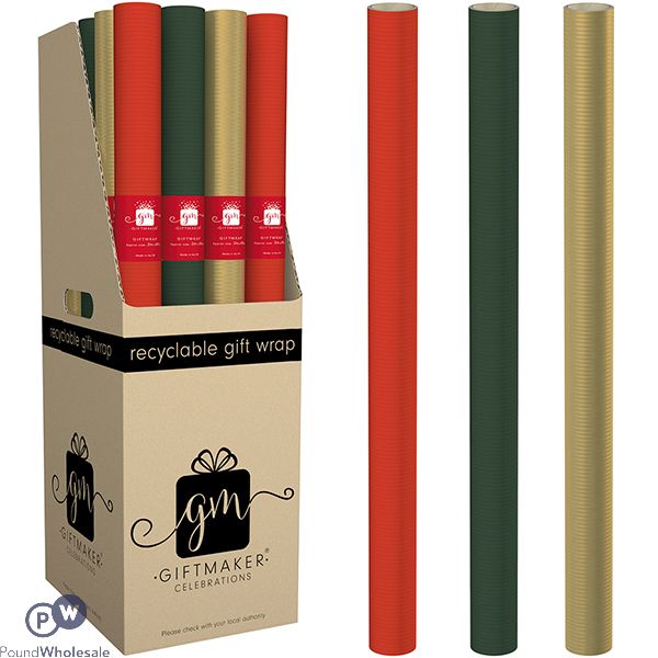 Giftmaker Christmas Recyclable Coloured Kraft Gift Wrap 2m X 69cm Cdu 50pc