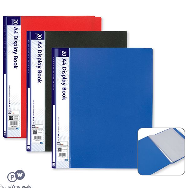 A4 20 POCKET DISPLAY BOOK ASSORTED COLOURS