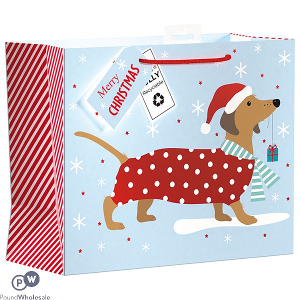 Giftmaker Christmas Dachshund Wide Gift Bag Large