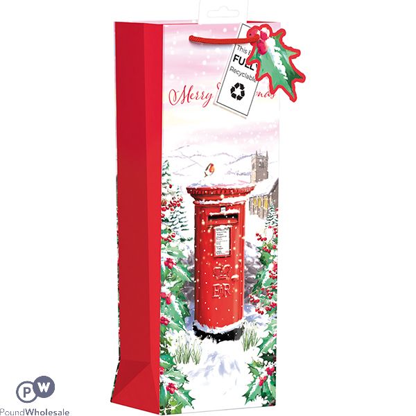 Giftmaker Christmas Winter British Postbox Gift Bag Bottle