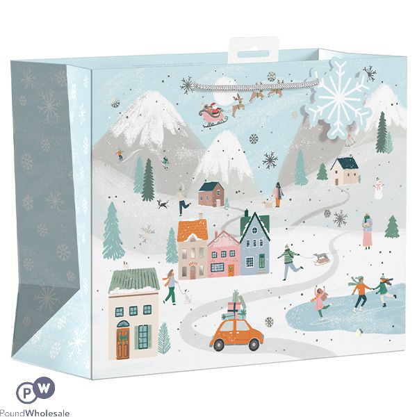 Giftmaker Christmas Driving Home Winter Village Wide Gift Bag Large