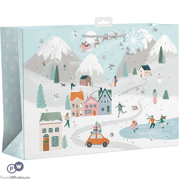 Giftmaker Christmas Driving Home Winter Village Wide Gift Bag Xl