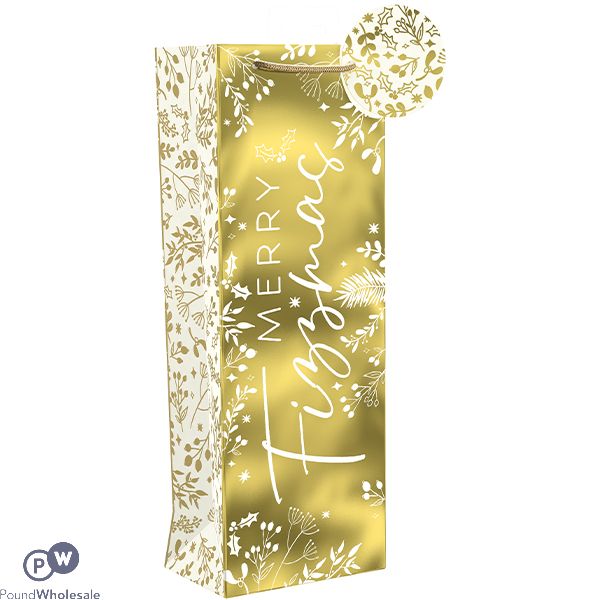 Giftmaker Christmas Gold Merry Fizzmas Foil Gift Bag Bottle