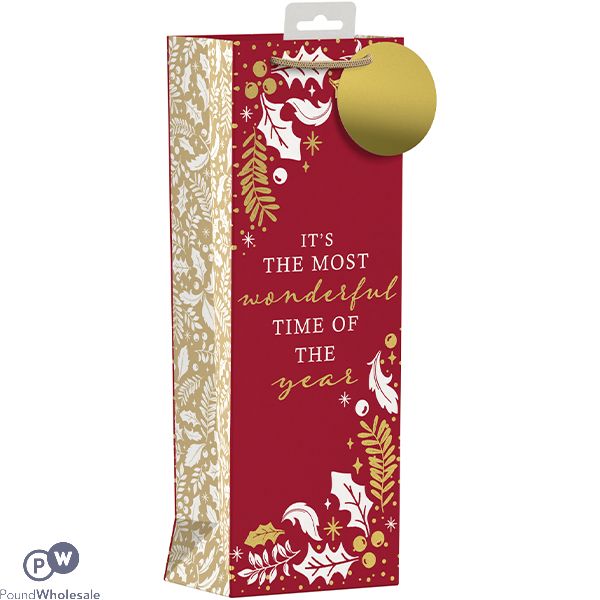 Giftmaker Christmas Wonderful Time Gift Bag Bottle
