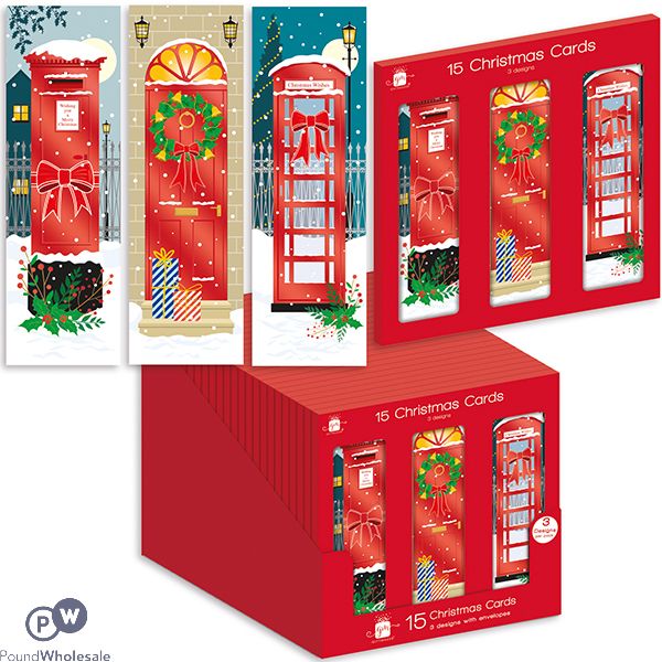 Giftmaker Mixed Slim Traditional British Christmas Cards 15 Pack Cdu
