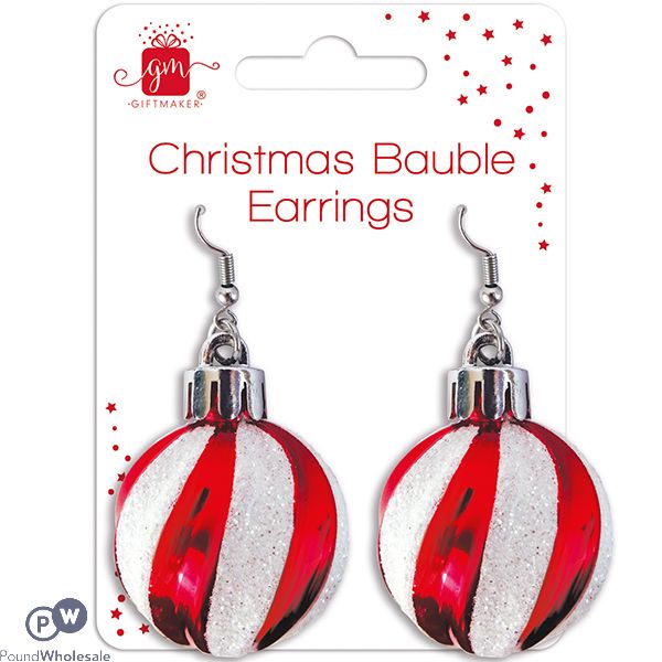 Giftmaker Christmas Red & White Glitter Bauble Earrings 2 Pack
