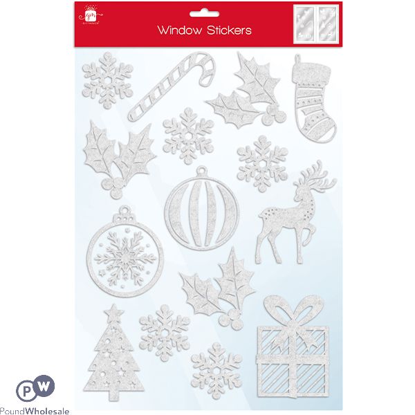 Giftmaker Christmas White Flock Window Stickers Set