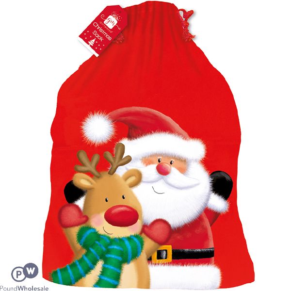 Giftmaker Santa & Rudolph Red Christmas Sack 60cm X 50cm