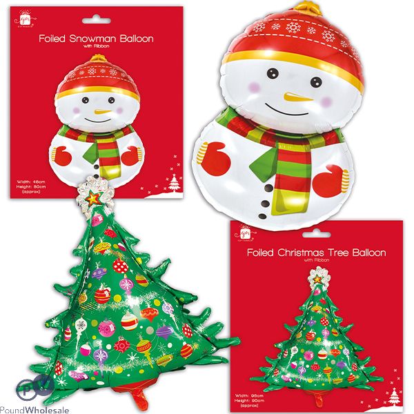 Giftmaker Christmas Snowman & Festive Tree Foiled Balloons Assorted
