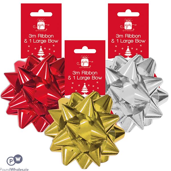 Giftmaker Metallic 3m Ribbon & Large Bow Assorted Colours