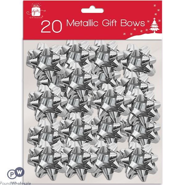 Giftmaker Metallic Silver Gift Bows 20 Pack