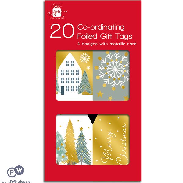 Giftmaker Christmas Assorted Coordinating Foiled Gift Tags 20 Pack