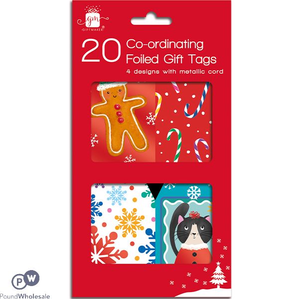 Giftmaker Christmas Assorted Novelty Coordinating Foiled Gift Tags 20 Pack