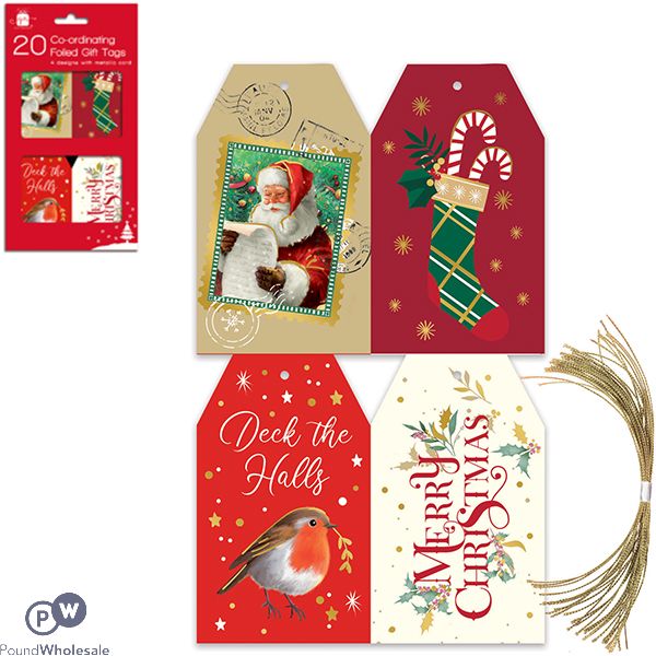 Giftmaker Christmas Assorted Classic Coordinated Foiled Gift Tags 20 Pack