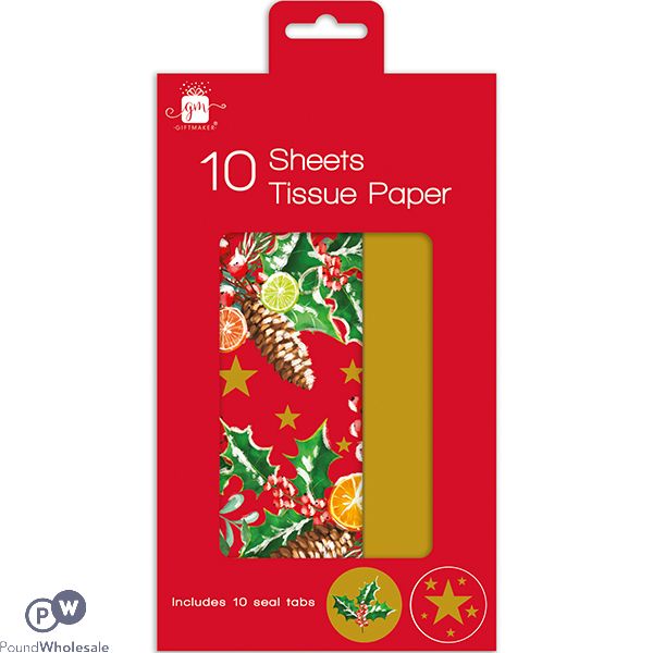 Giftmaker Christmas Assorted Tissue Sheets & Seal Tabs 10 Pack