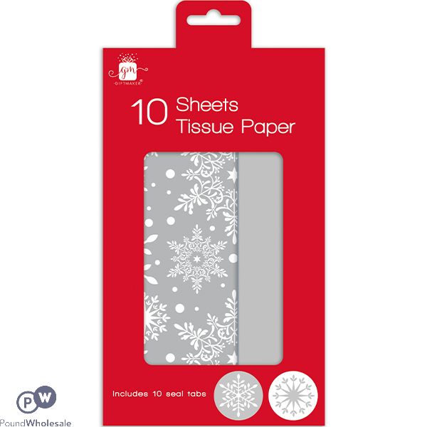 Giftmaker Christmas Assorted Snowflake Tissue Paper Sheets & Seal Tabs 10 Pack