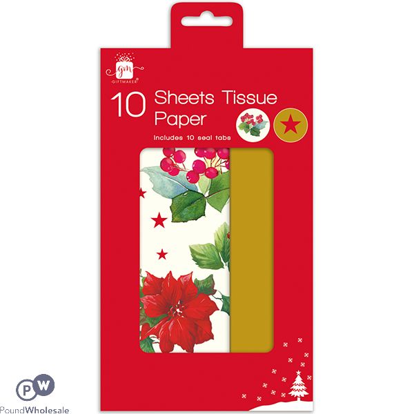 Giftmaker Christmas Assorted Traditional Tissue Sheets & Seal Tabs 10 Pack
