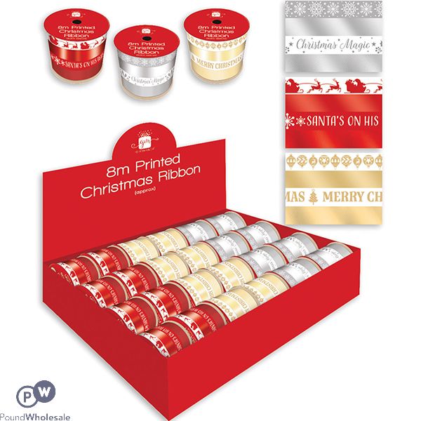 Giftmaker Christmas Mixed Printed Ribbon 2m 4 Pack Assorted