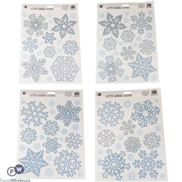 CHRISTMAS GLITTER SNOWFLAKE WINDOW STICKERS ASSORTED