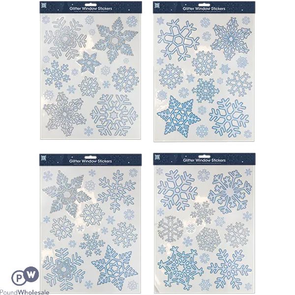 Christmas Glitter Snowflake Window Stickers Assorted