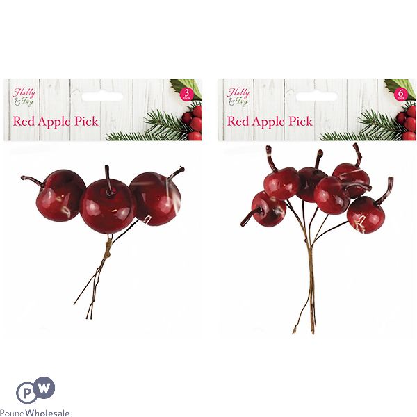 Christmas Artificial Red Apple Pick Assorted