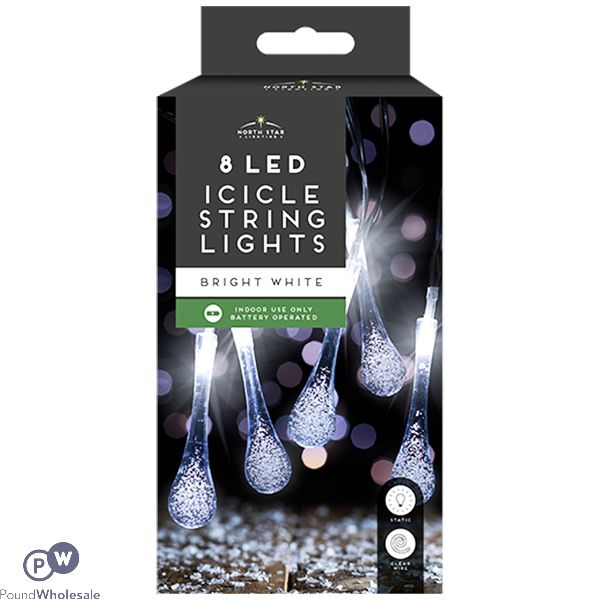 Christmas 8 Led Icicle Bright White String Lights