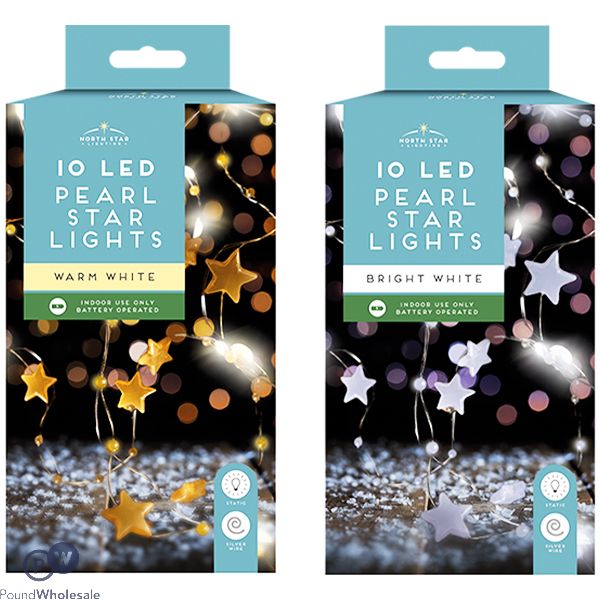 Christmas 10 Led Pearl Star String Lights Assorted