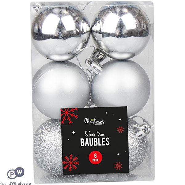 Christmas Silver Assorted Baubles Set 5cm 6 Pack
