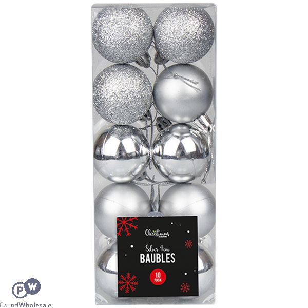 Christmas Silver Assorted Baubles Set 4cm 10 Pack