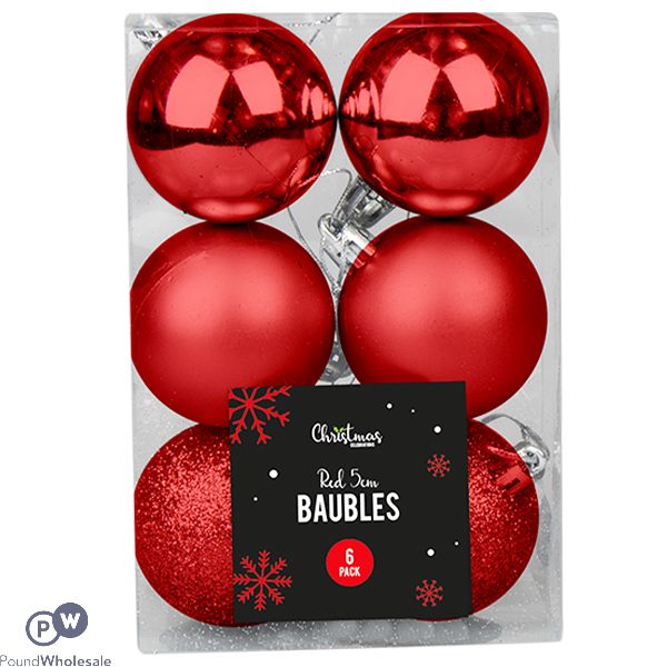 Christmas Red Assorted Baubles Set 5cm 6 Pack