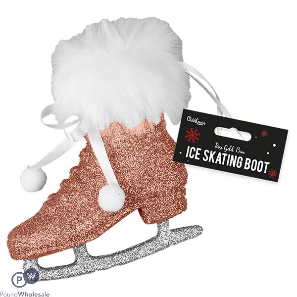 Christmas Rose Gold Ice Skating Boot Decoration 13cm