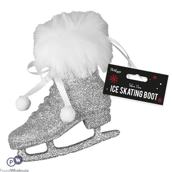 Christmas Silver Ice Skating Boot Decoration 13cm