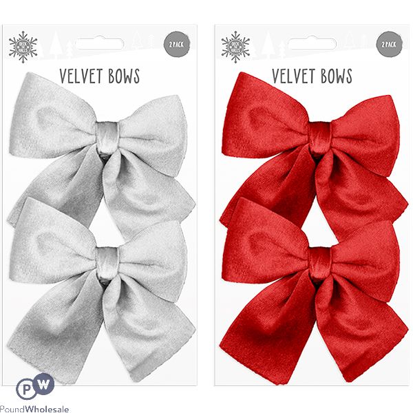 Christmas Velvet Bows 15cm 2 Pack Assorted Colours