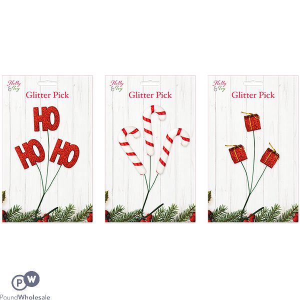 Christmas Novelty Glitter Pick Assorted