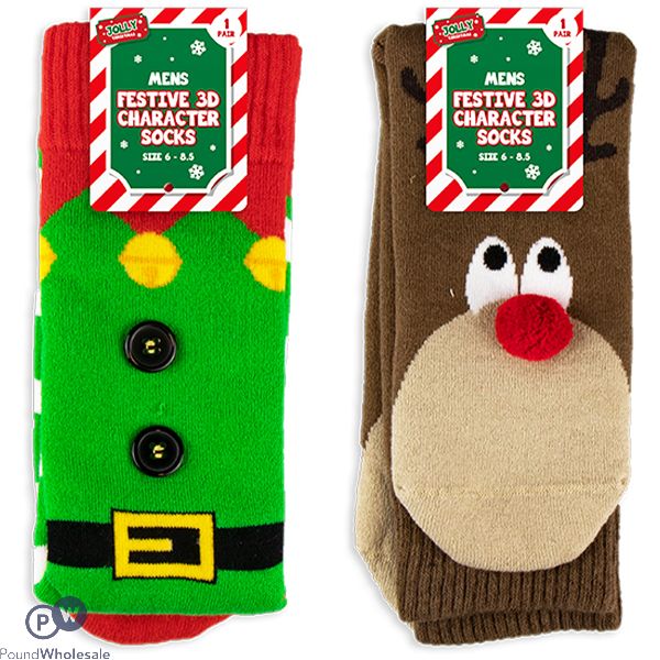 Christmas Festive 3d Character Men's Socks Assorted