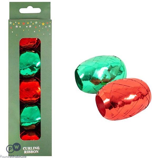Christmas Red & Green Foil Curling Ribbon 5 Pack