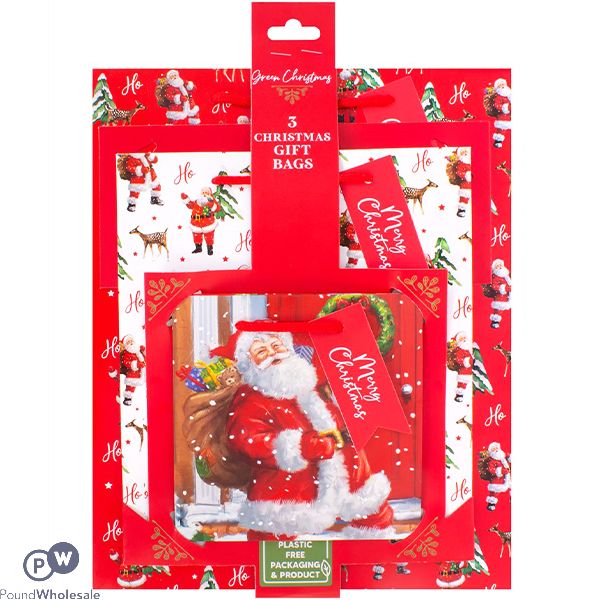 Christmas Eco Traditional Santa Gift Bags 3 Pack Assorted