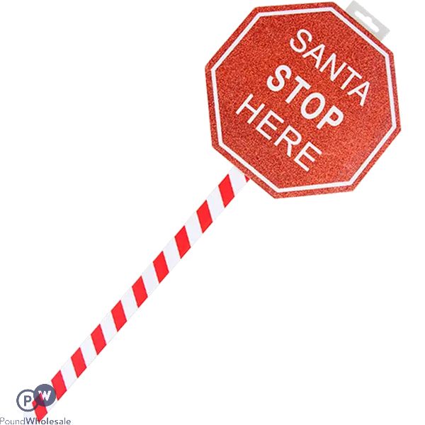 Christmas Glitter-coating Santa Stop Here Sign 57.5cm