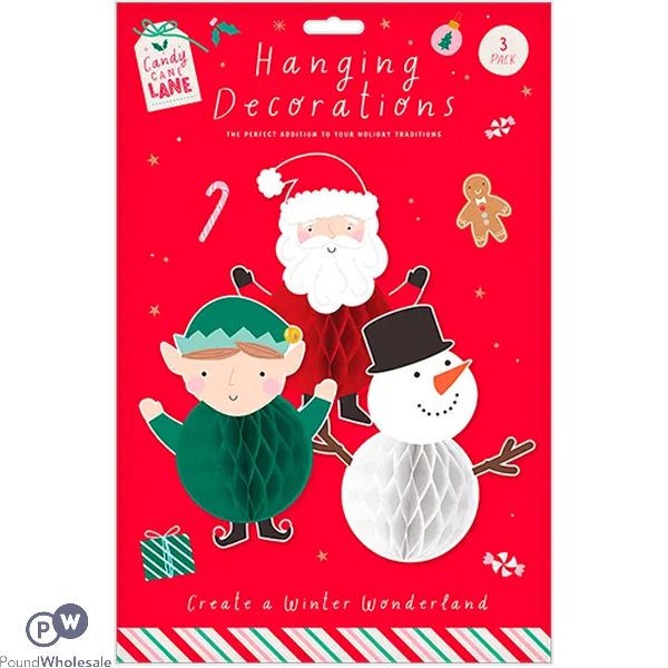 Deck The Halls Hanging Honeycomb Christmas Decorations 3 Pack