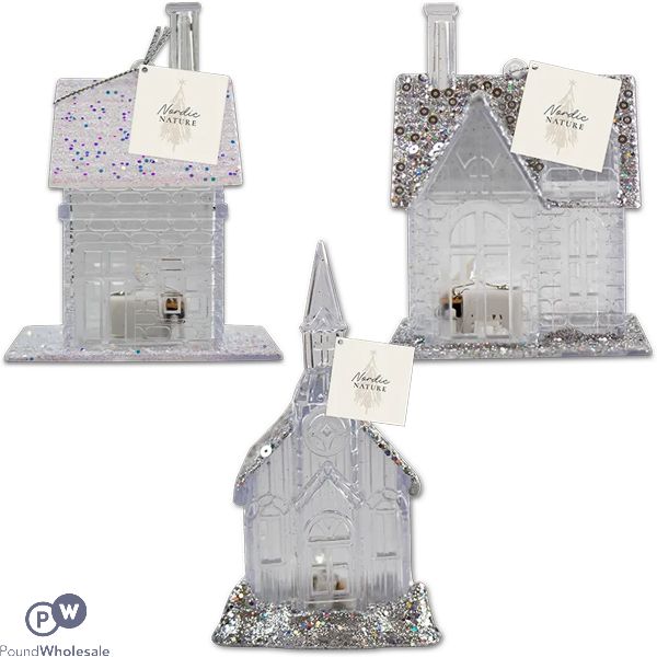 Christmas Nordic Led Light-up Glitter House Decoration Assorted