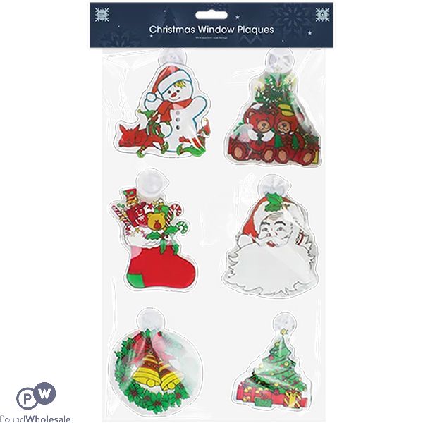 Christmas Suction Window Plaques 6 Pack