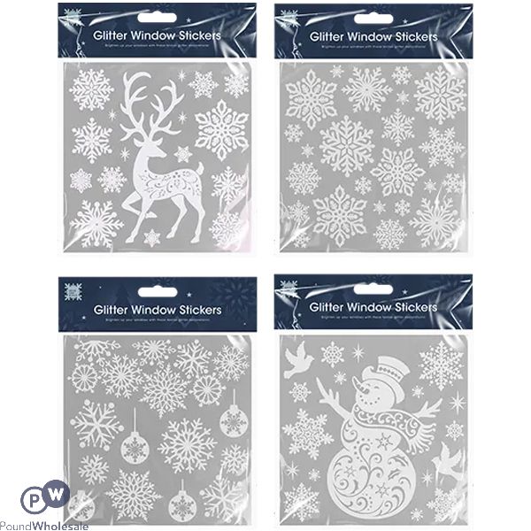 Christmas Self-adhesive Pvc Glitter White Window Stickers Set Assorted