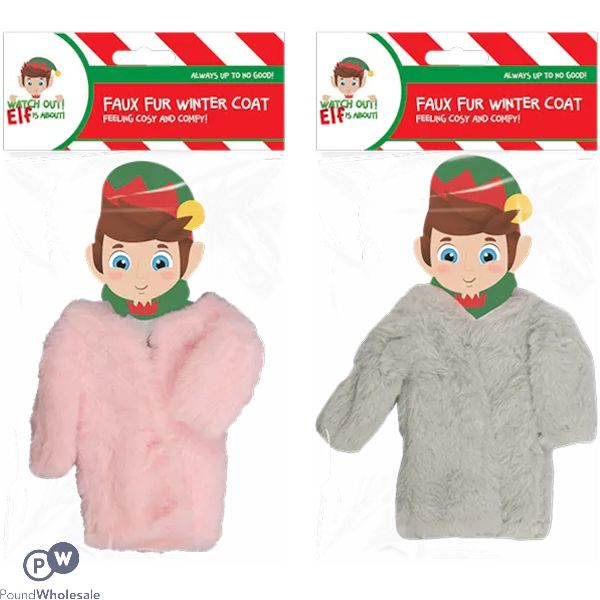 Christmas Elf Faux Fur Winter Coat 14cm X 9cm Assorted Colours