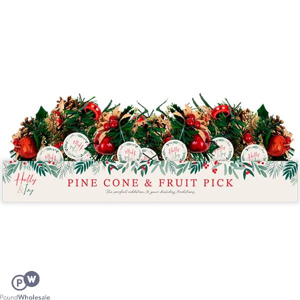 Christmas Pine Cone & Fruit Pick 22cm Cdu Assorted